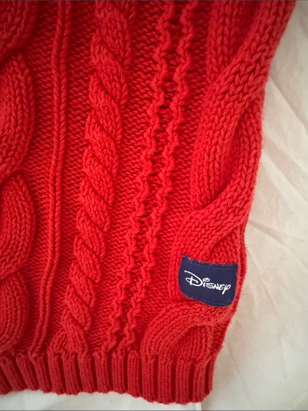 90’s Oversized Disney Red Cable-Knit Crewneck Spirit Jersey Embroidered Sweater - Picture 4 of 7